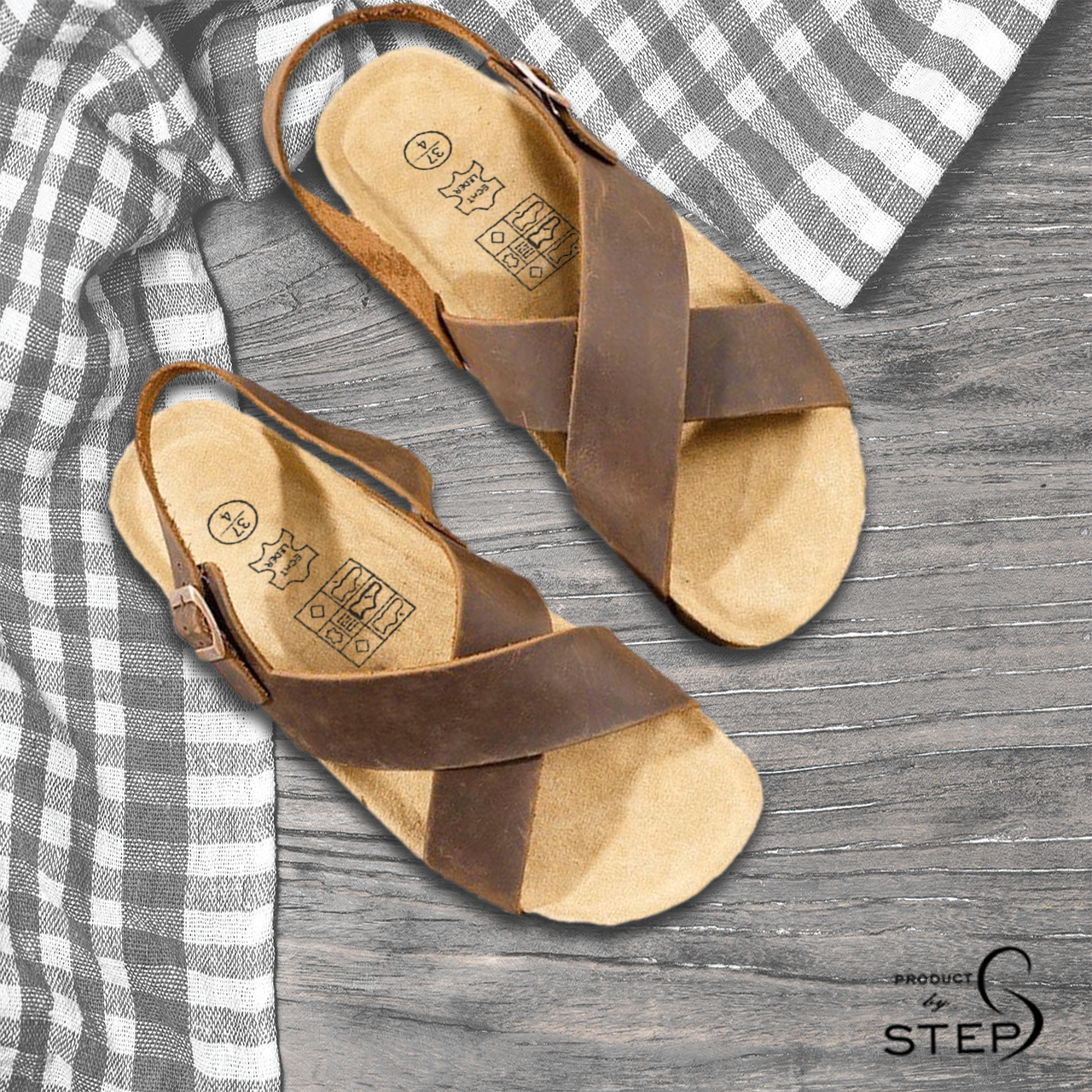 [Sandal} Giày đế trấu Da thật Quai chéo (Size 35-45)