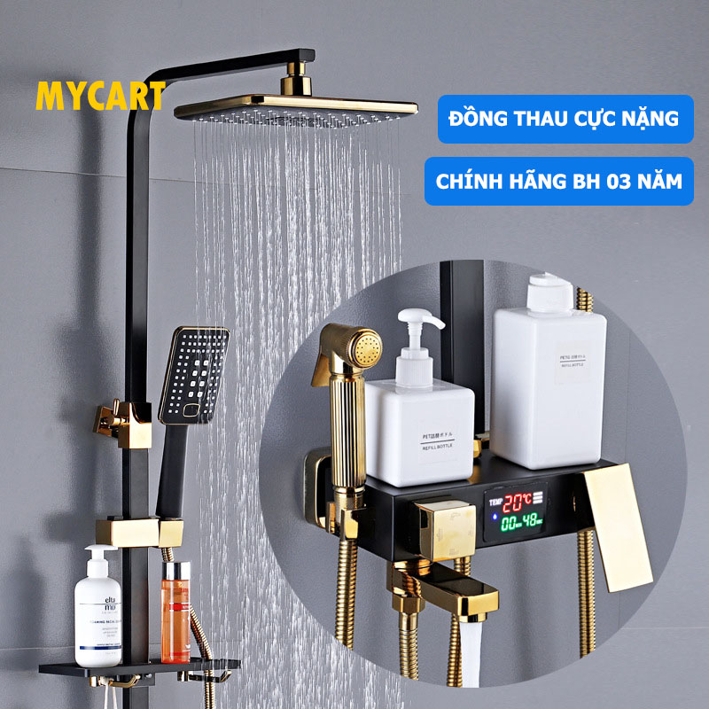 Bộ Sen cây tắm đứng nóng lạnh, Bộ sen vòi tắm đứng Bằng Đồng Hiển Thị Số Sơn tĩnh điện 3 lớp - HCM