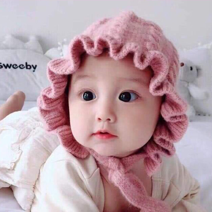 Mũ len công chúa,Mũ len chùm tai cho bé, mũ len công chúa, Mũ len tai bèo công chúa cho bé siêu xinh
