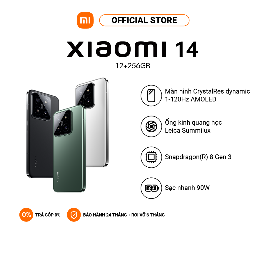 Điện thoại thông minh Xiaomi 14 (12+512GB) | Cảm biến ảnh Sony IMX906 | MD 8300 | Pin 5000mAh