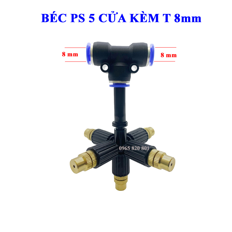 Béc phun sương đầu đồng 5 hướng kèm t 8,10,12mm