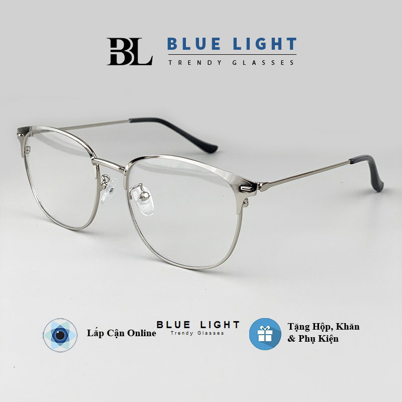 Gọng Kính Cận Kính Giả Cận Nam Nữ Chống Ánh Sáng Xanh Mắt Mèo Gọng Kim Loại Đen Vàng Bạc Hàn Quốc - BLUE LIGHT