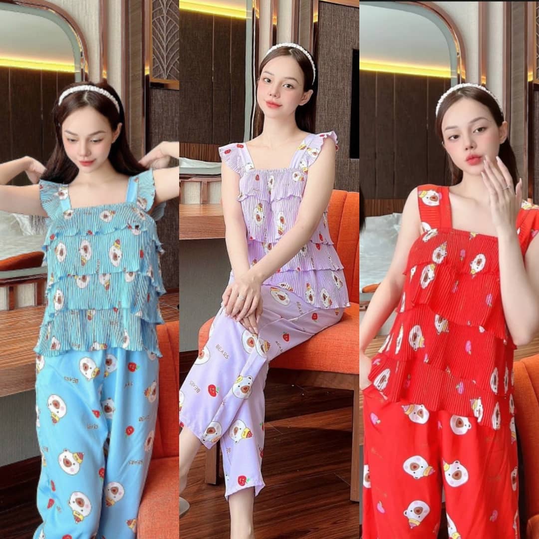 Bộ lụa dập ly- quần có túi- 40 đến 59kg