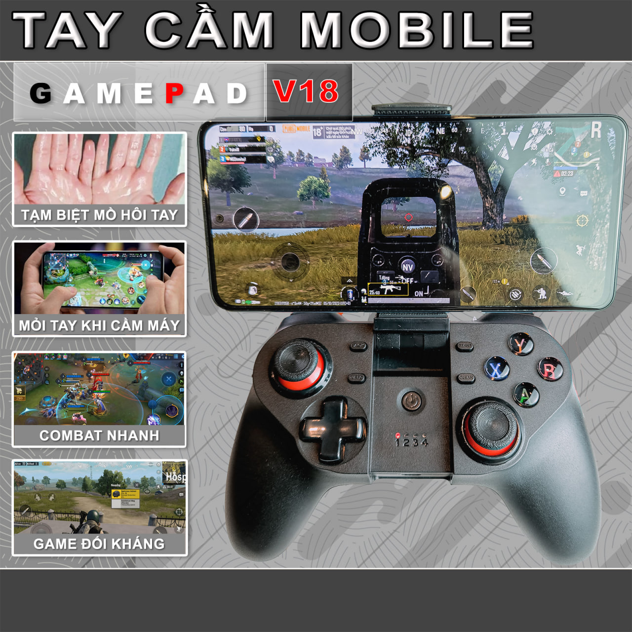 Tay Cầm Chơi Mobile Game V18 - Bluetooth, Led, Có Rung