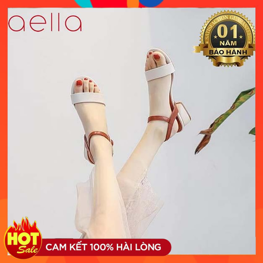 Giày sandal cao gót gót trụ 3cm aella402 gb quai hậu cài phối màu phá cách