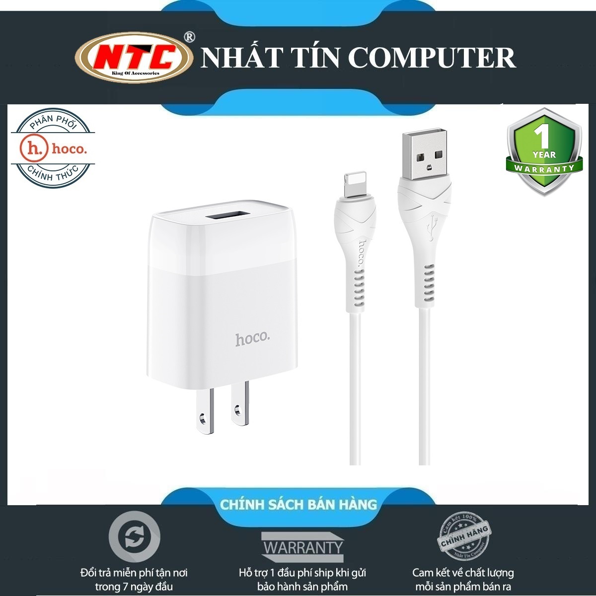 Bộ cốc sạc và cáp sạc Hoco C72 cổng Lightning output max 2.1A - Hãng phân phối chính thức - Nhất Tín Computer