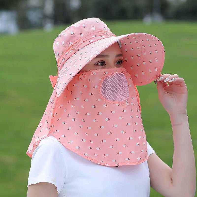 Nón Rộng Vành kèm Khẩu Trang Chống Nắng Che Kín mặt, Che Cổ Chống Tia UV Cực Tốt