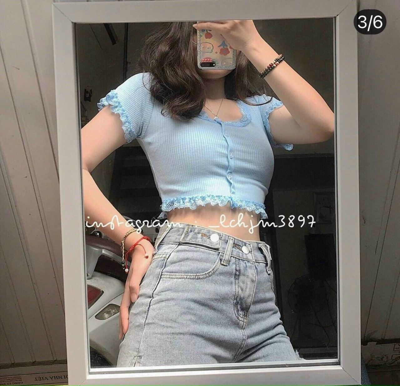 Áo croptop nút viền ren tay ngắn siêu xinh cho cô nàng năng động