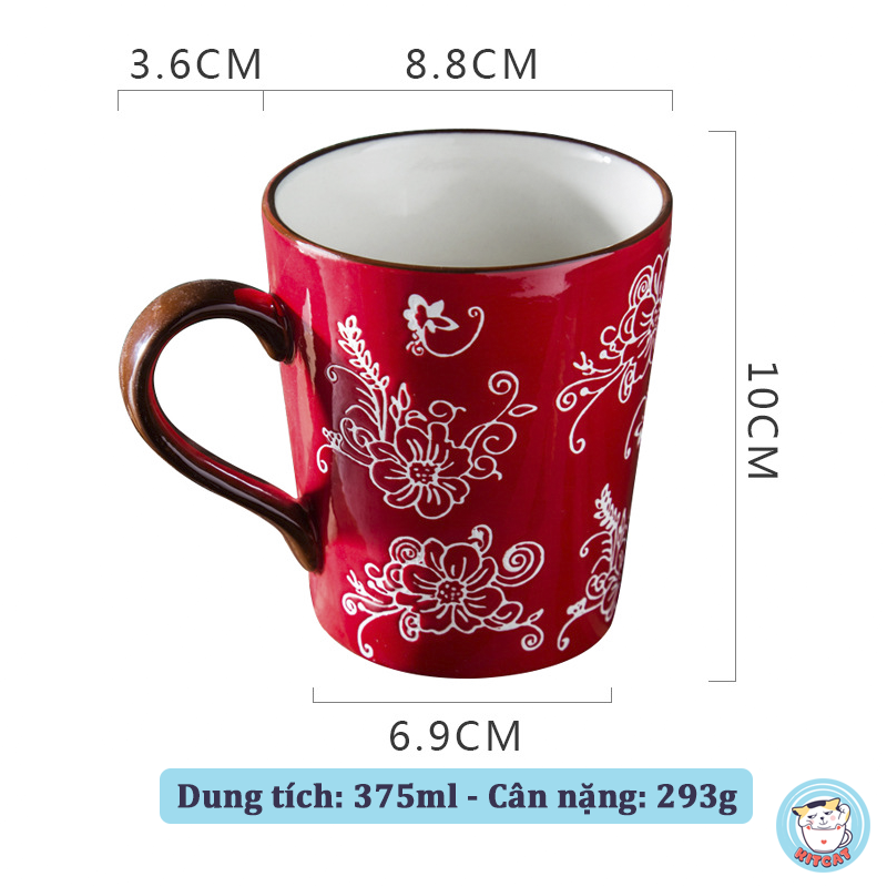 Cốc sứ họa tiết Butterfly / Red Flower KITCAT STORE gốm sứ vẽ tay thủ công phong cách Bắc Âu - Hàn Quốc - Nhật Bản