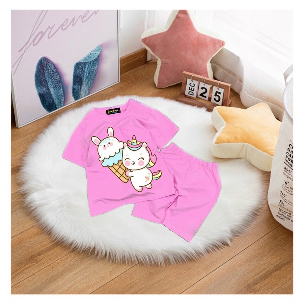 [HCM]Bộ đồ lửng cho bé gái in hình kì lân TRÀ SỮA baby đáng yêu từ 7kg đến 25kg