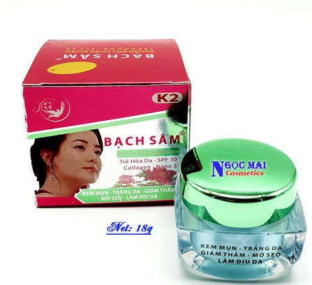 [HCM]Kem mụn trắng da xóa thâm mờ sẹo Bạch Sâm K2 18g
