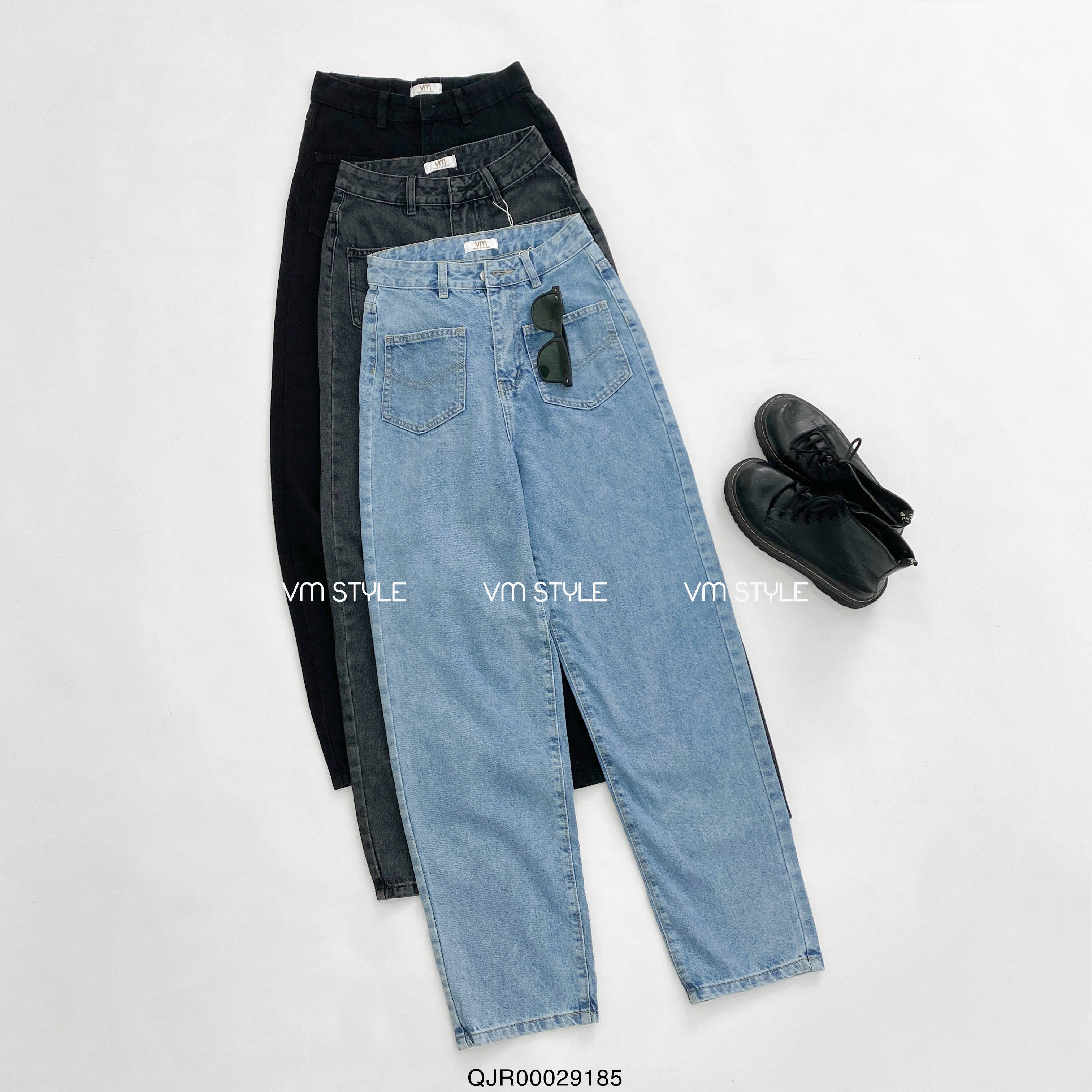 Quần jean ống rộng nữ VMSTYLE QJR00029 trơn lưng cao 2 túi hộp trước 265