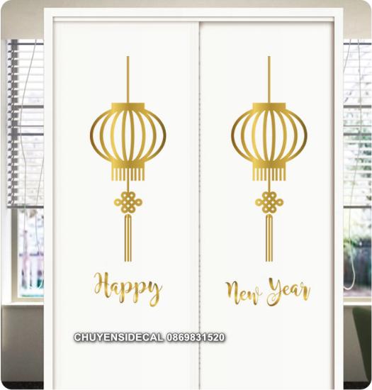 [HCM]Decal trang trí Tết - Lồng Đèn Vàng Nhũ sắc nét ( ĐỎ - VÀNG NHŨ )