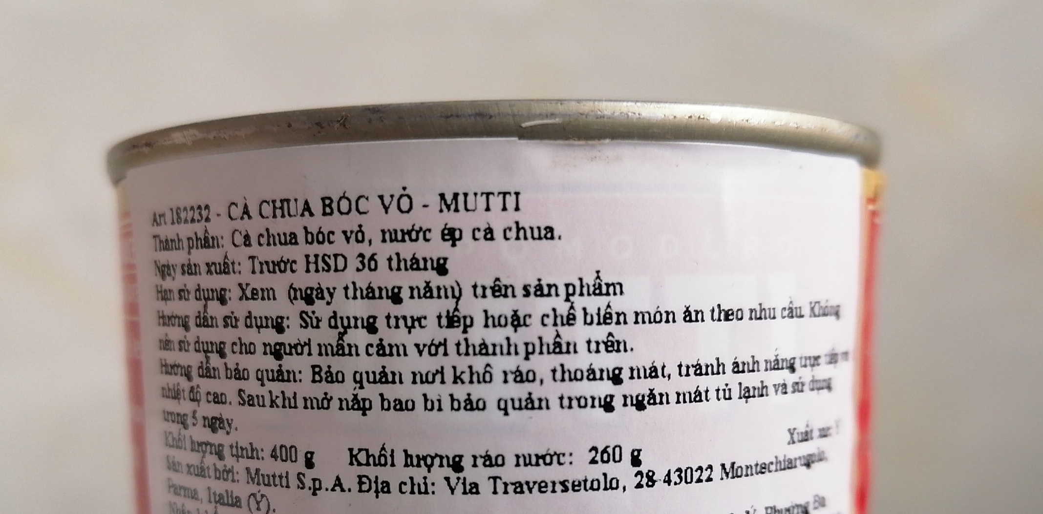 [400g – Peeled] Cà chua bóc vỏ [Italia] MUTTI Peeled Tomatoes (bph-hk)