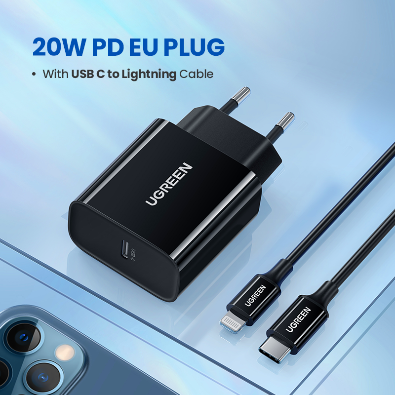 UGREEN USB C Charger 20W with 1m Lightning Cable Suit, USB C PD iPhone 14 Plus iPhone 15 14 Pro Max Charger MFi Certified for iPhone 15 14 Plus iPhone 14 Pro Max 13 Pro max, 12 Pro Max 11 Pro Max XR X 8 Plus iPad Model:50698