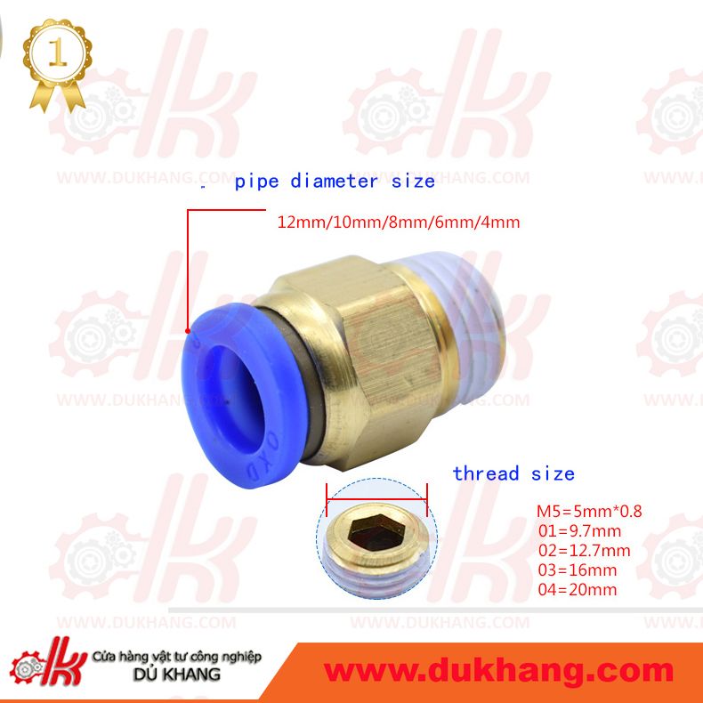 Đầu nối nhanh khí nén PC xanh
