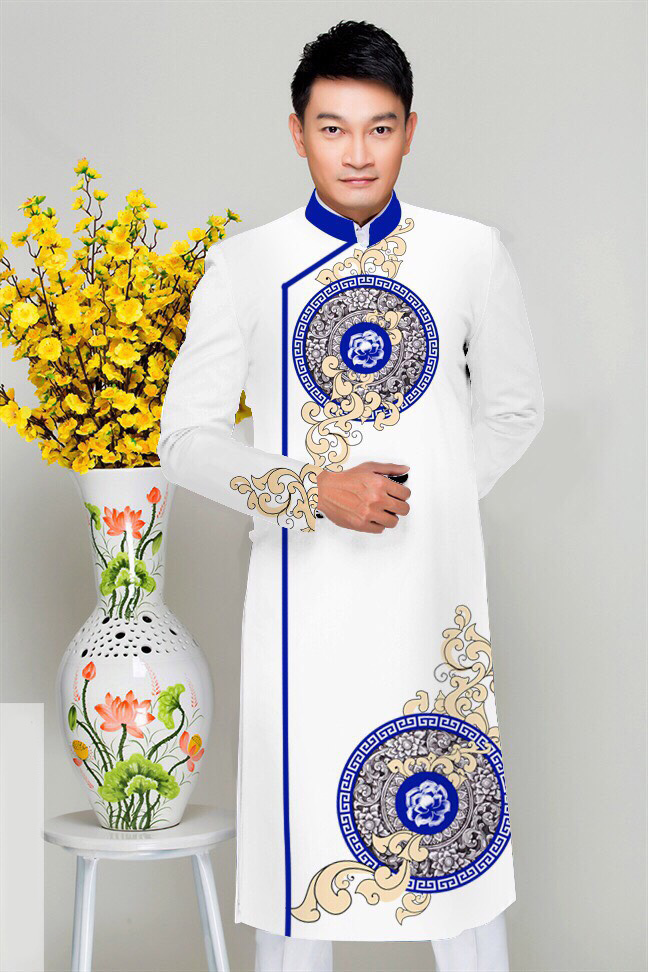 ÁO DÀI CÁCH TÂN NAM IN HỌA TIẾT - TRANG PHỤC TRUYỀN THỐNG