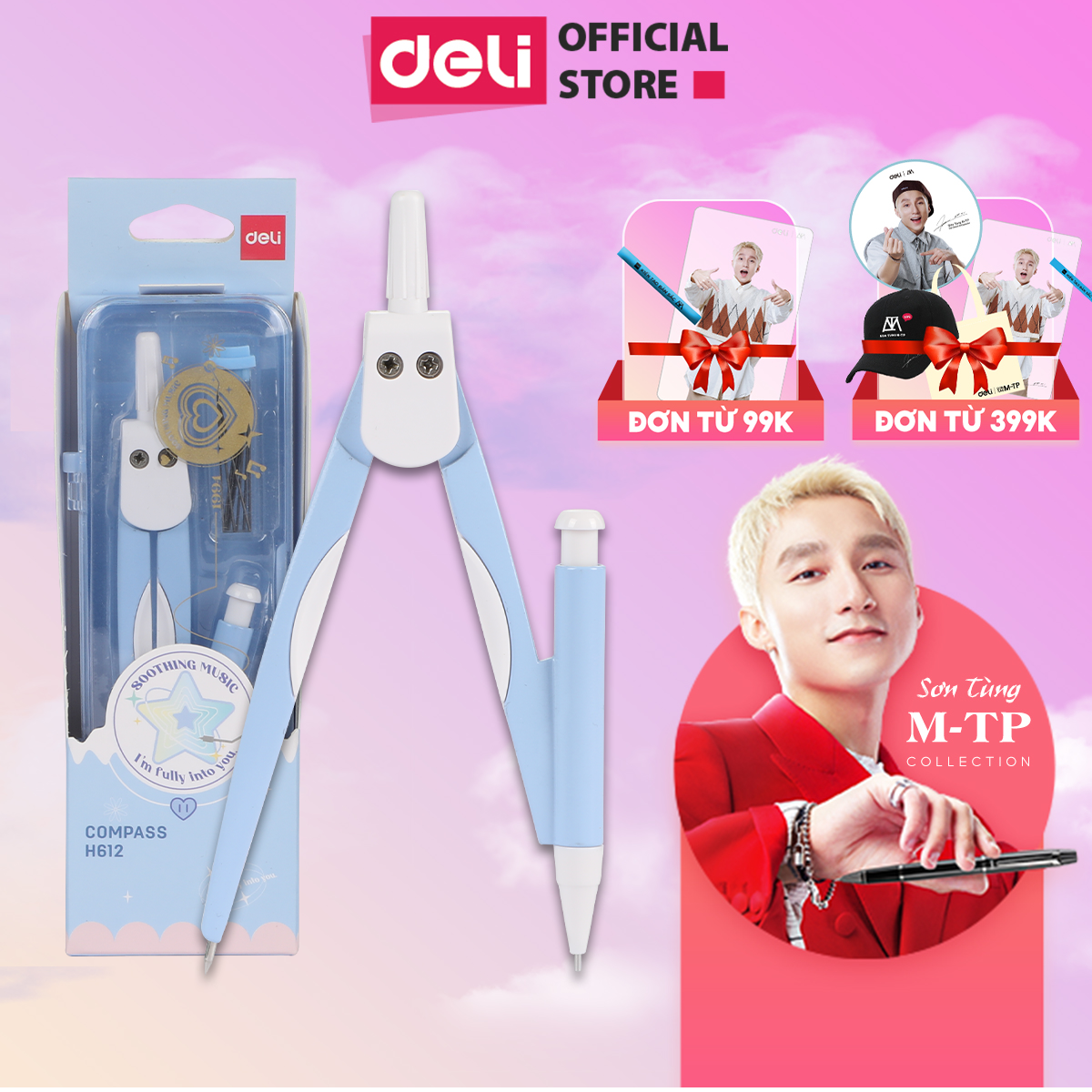 Set compa thước kẻ deli cao cấp set compa cho học sinh phiên bản sơn tùng mtp - ch610/ch612