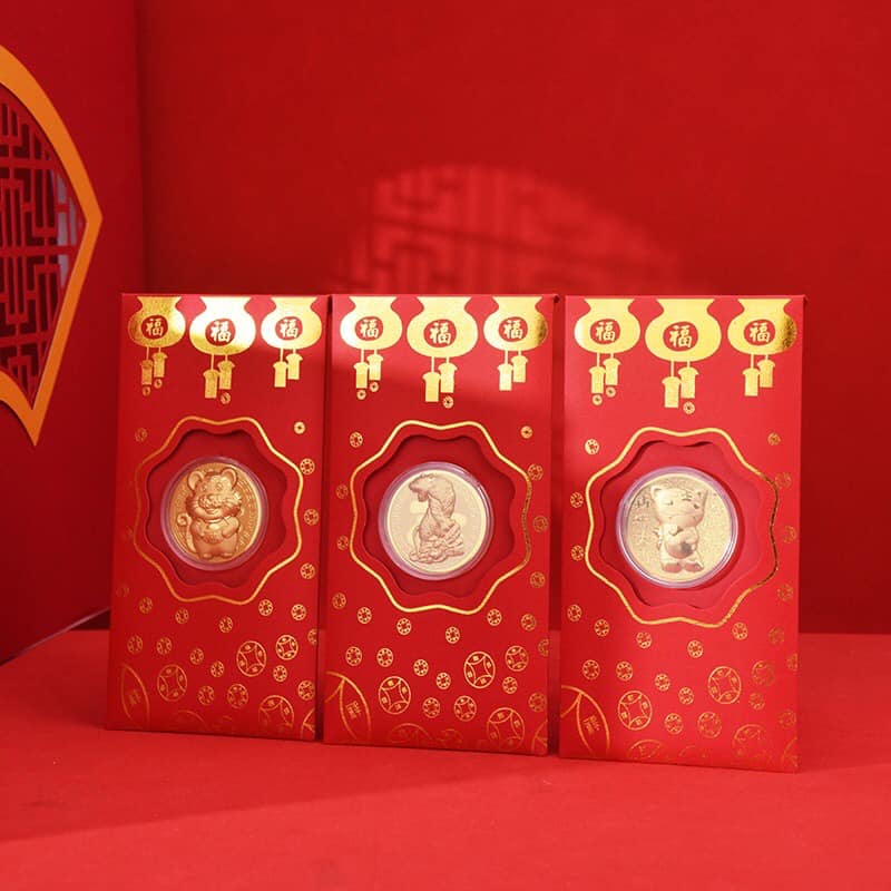 Set 10 bao lì xì thần tài đỏ mạ vàng may mắn 2024, bao lì xì tết 3d cao cấp túi tiền may mắn phong cách sang trọng