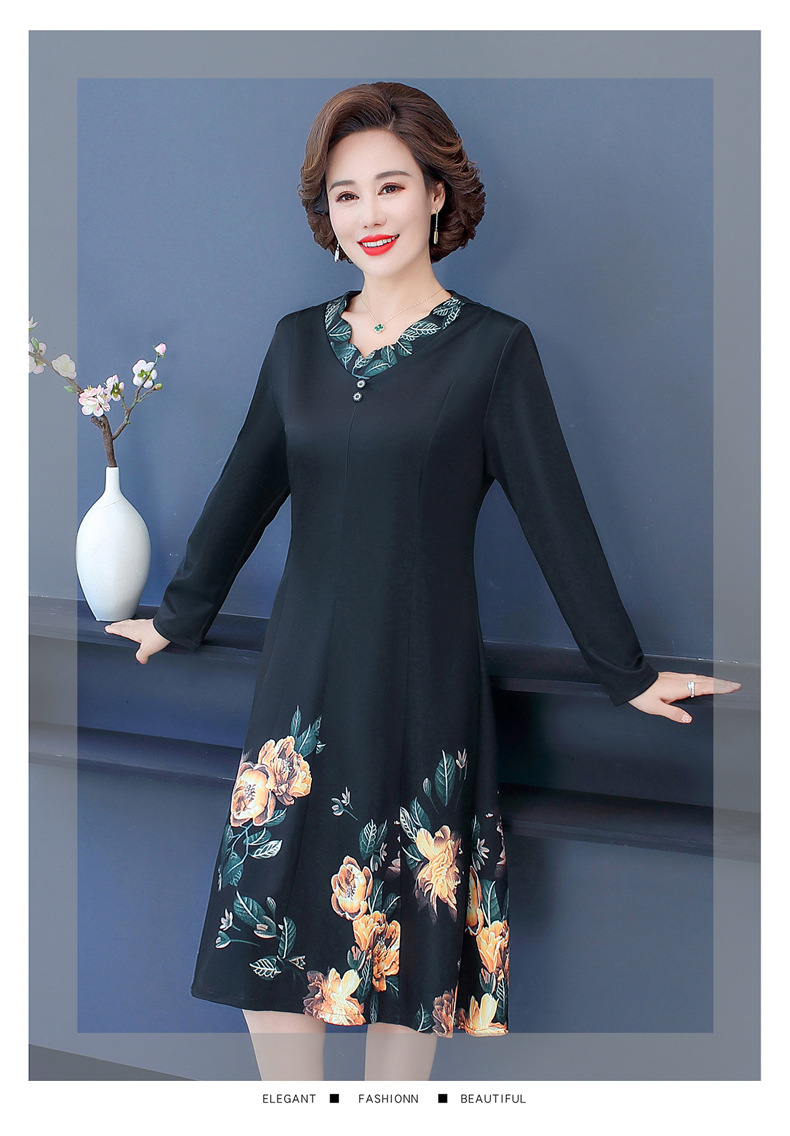 Váy hoa trung niên tay dài
