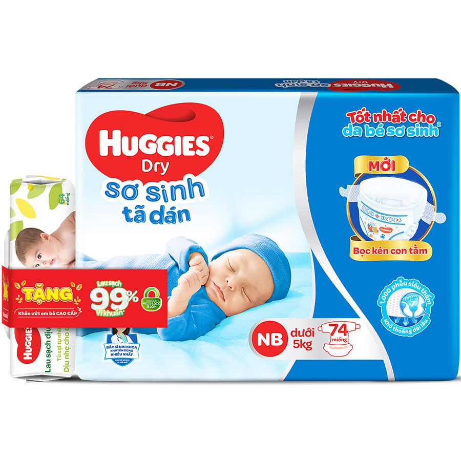 Tã dán sơ sinh Huggies NB74 (dưới 5kg) - Gói 74 miếng