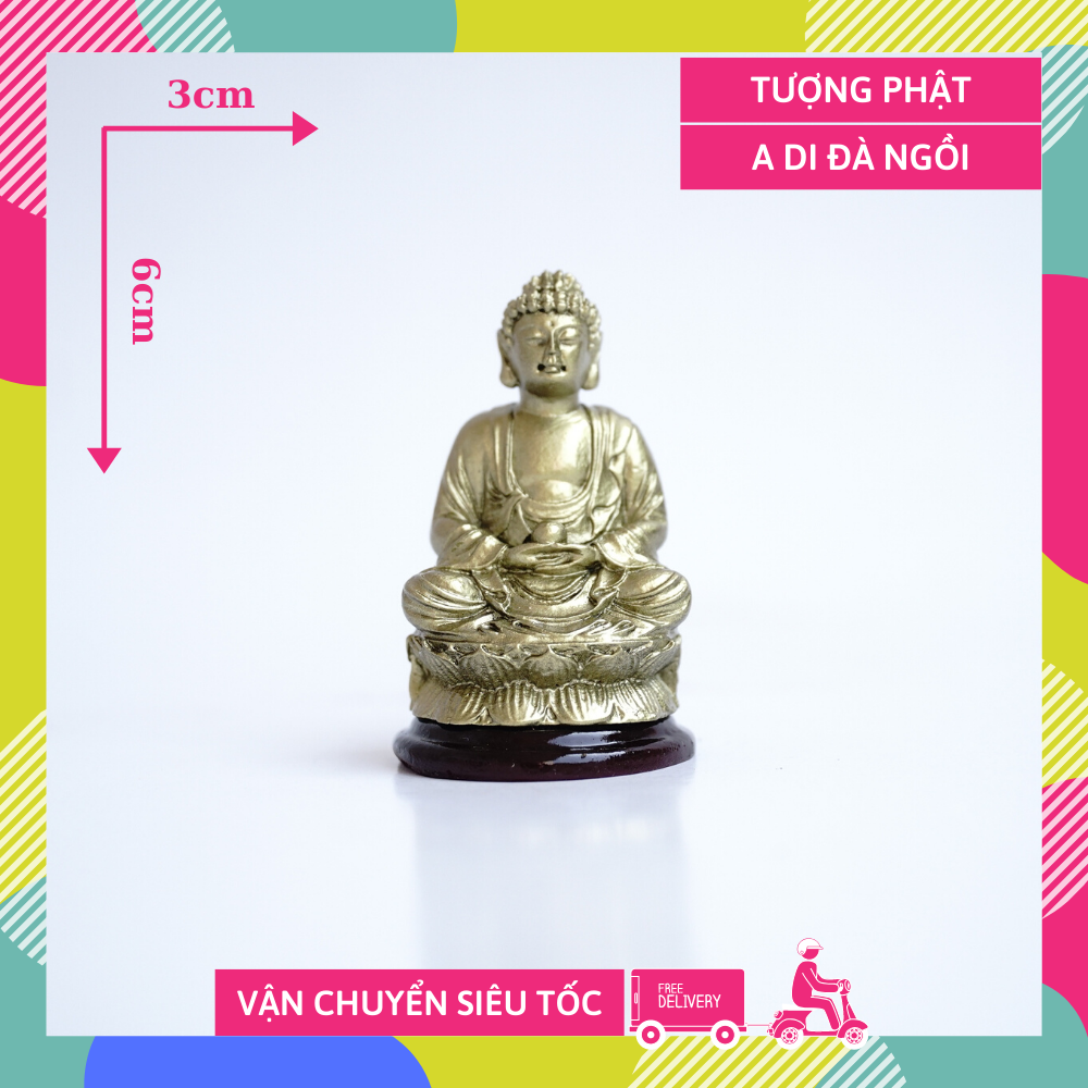 Tượng phật a di đà ngồi xi mạ đồng - cao 6cm