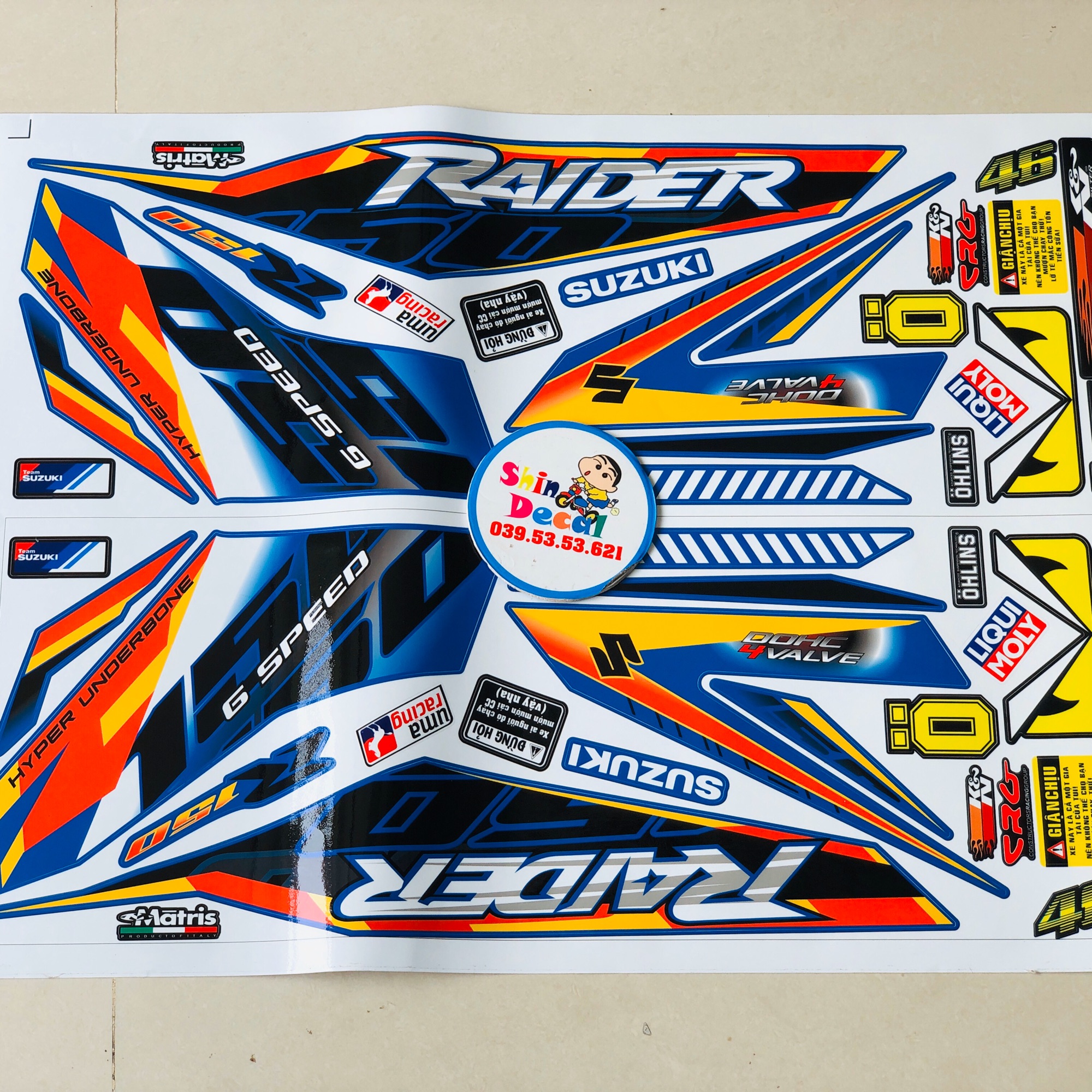 Tem rời Raider Fi dán xe xanh