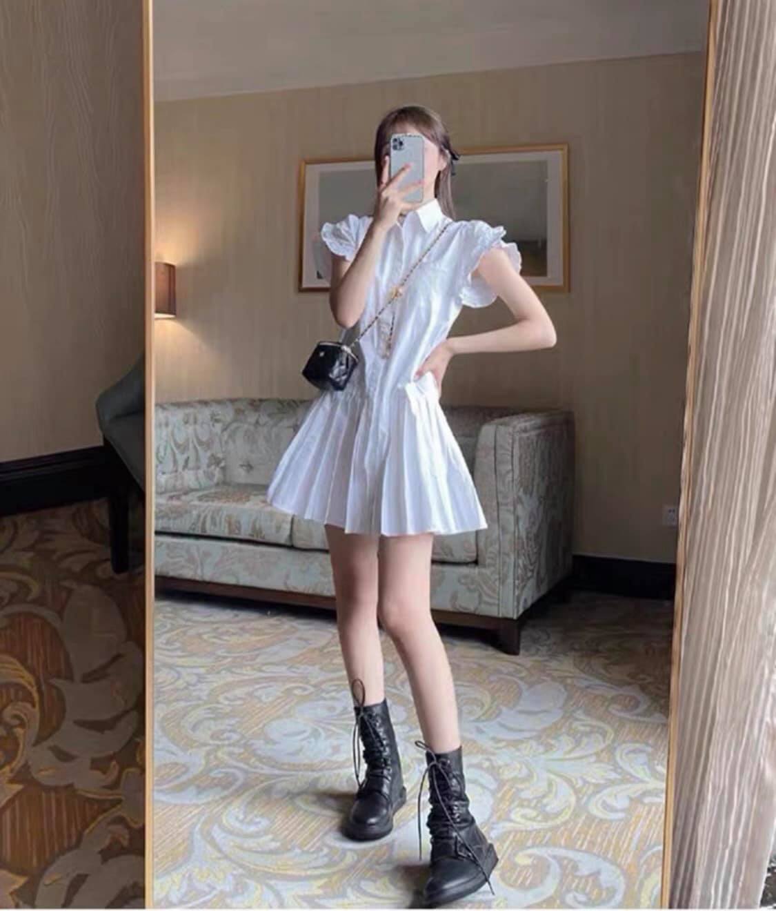 váy sơ mi nữ xếp ly