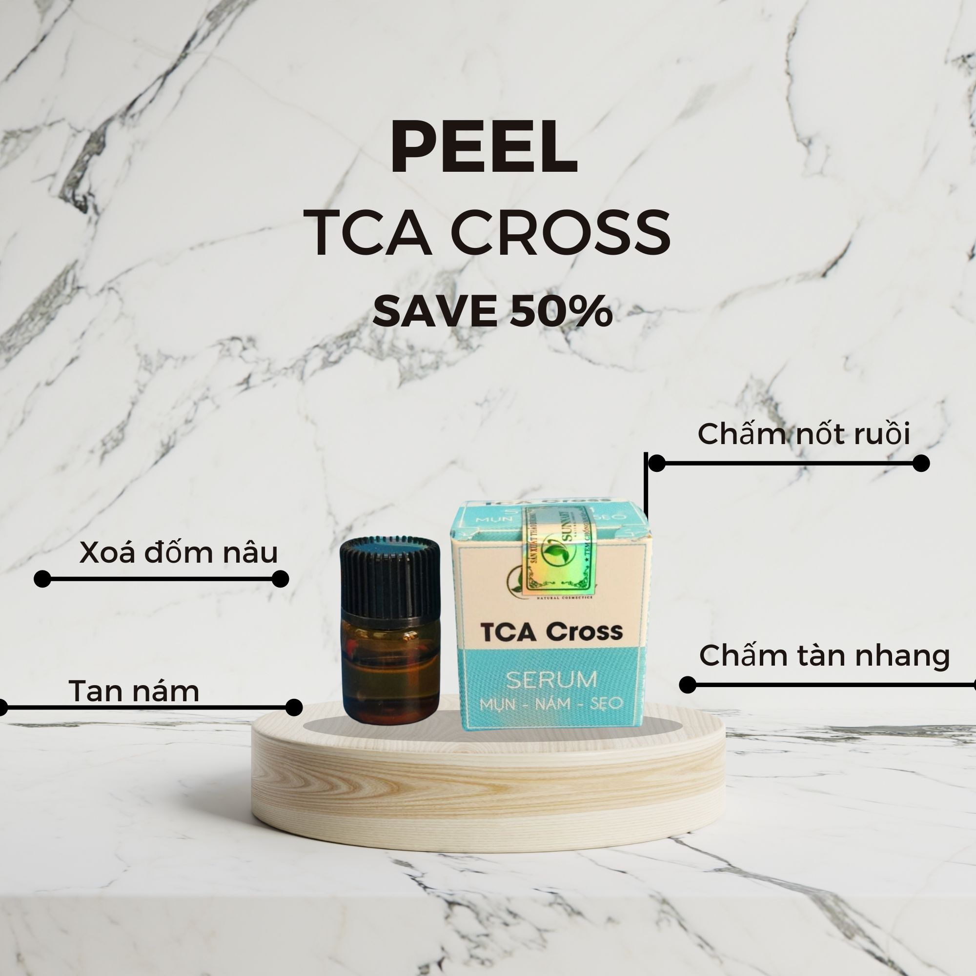 TCA - chấm tàn nhang, chấm nốt ruồi, chấm được cả đốm nâu.