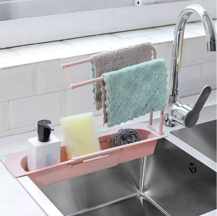 GIÁ ĐỰNG DỤNG CỤ RỬA CHÉN GẮN BỒN RỬA GẤP GỌN TIỆN LỢI CÓ LỖ THOÁT NƯỚC VÀ MÓC TREO HAI TẦNG PHƠI KHĂN 39.5x27x8.5cm(Nhiều màu) - [ Đồ dùng rữa chén Kệ rửa chén kệ nhà bếp kệ bồn nước kệ phơi khăn]