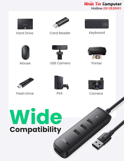 Hub chia USB 3.0 ra 4 cổng dài 1M  Ugreen 80657 cao cấp (Micro USB cấp nguồn)