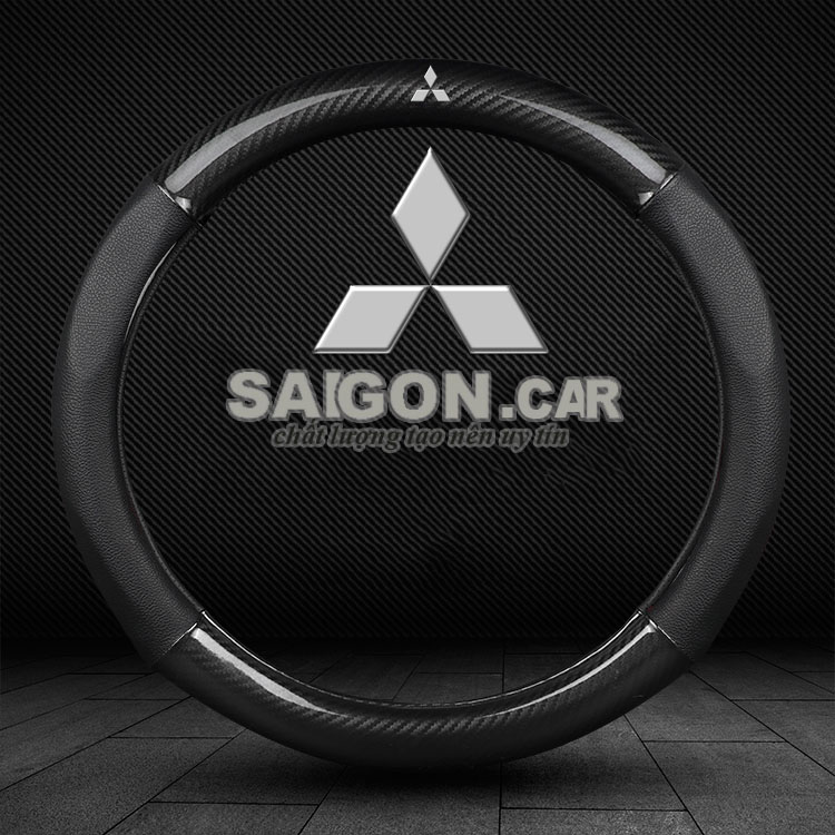 HCM- Bọc vô lăng ô tô bọc da vô lăng mẫu da carbon logo Mitsubishi-có đường kính 37-38cm