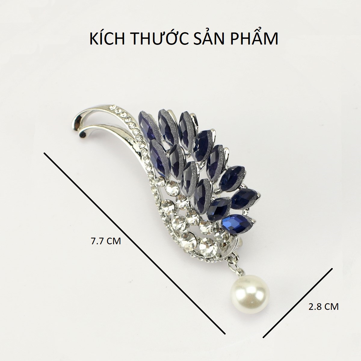 Trâm Cài Áo Nữ Đính Đá Hình Cánh Hạc TCA01 – Màu Xanh