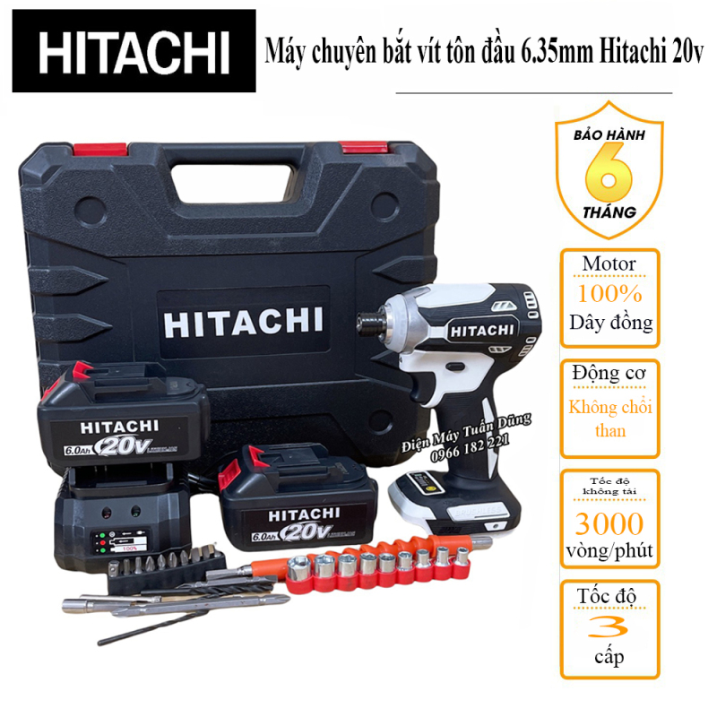 Máy chuyên vít tôn dùng pin Thương hiệu Hitachi Kèm 02 Pin 20V Hàng cao cấp Tặng 28 Phụ kiện