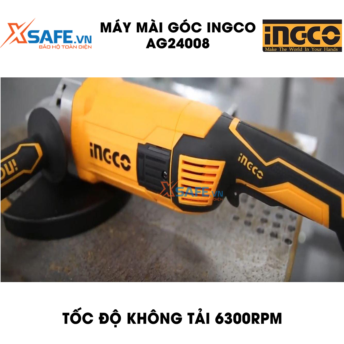 Máy mài cầm tay 2400W Ingco AG24008 máy mài góc tốc độ không tải 6300 rrpm, đường kính đĩa mài 180mm lỗ cốt M14