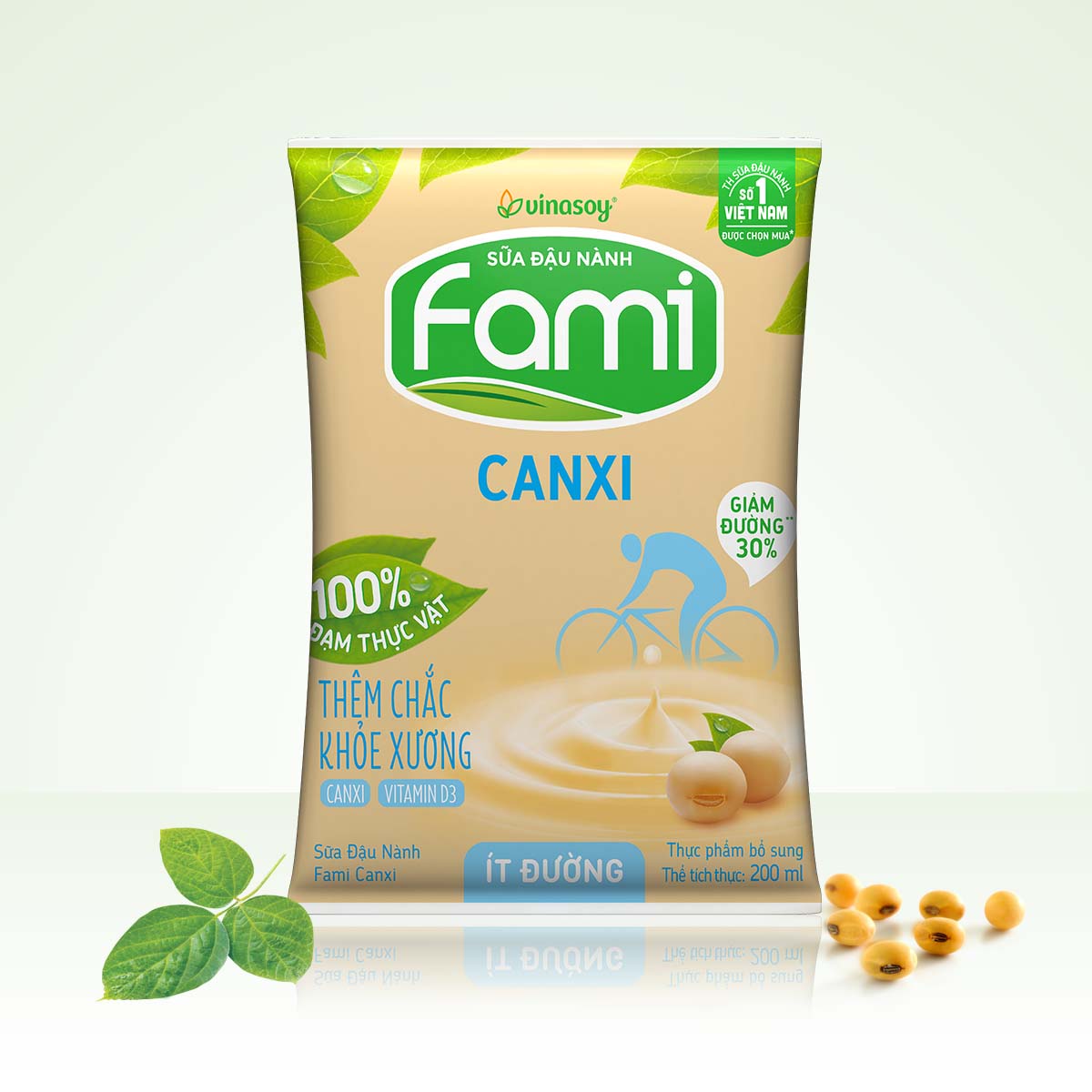 Thùng sữa đậu nành Fami Canxi ít đường (40 bịch x 200ml)