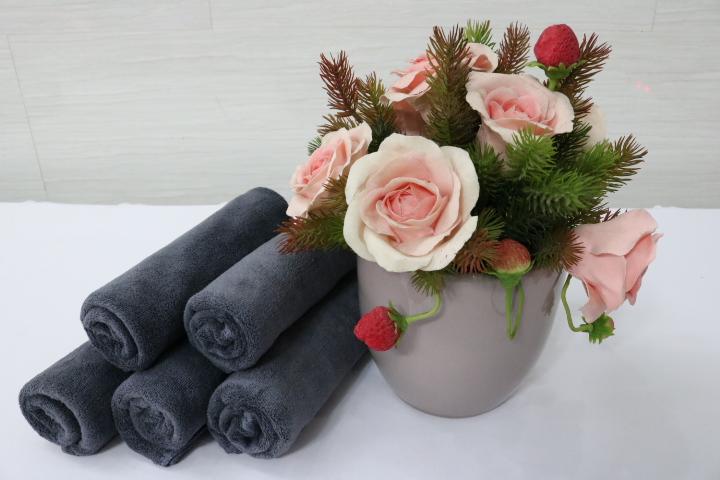 Combo 5 Khăn Mặt, Khăn Quấn Tóc Spa Microfiber Nam Phong Màu Xám 35*75cm