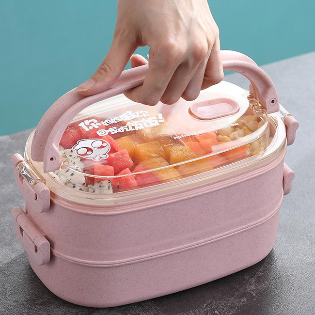 (GIAO HÀNG NHANH) HỘP ĐỰNG CƠM GIỮ NHIỆT BẰNG LÚA MẠCH CAO CẤP THIẾT KẾ 2 TẦNG NHIỀU NGĂN TIỆN LỢI KÈM NẮP CHỐNG TRÀN THÔNG MINH + TẶNG BỘ ĐŨA MUỖNG NĨA CHẤT LƯỢNG TỐT