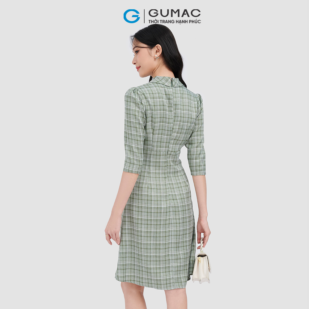 Đầm caro nút bọc thời trang GUMAC DC10065