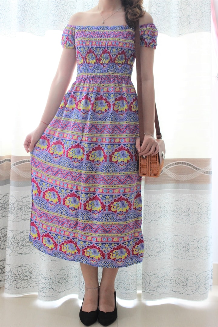Đầm thổ cẩm bẹt vai