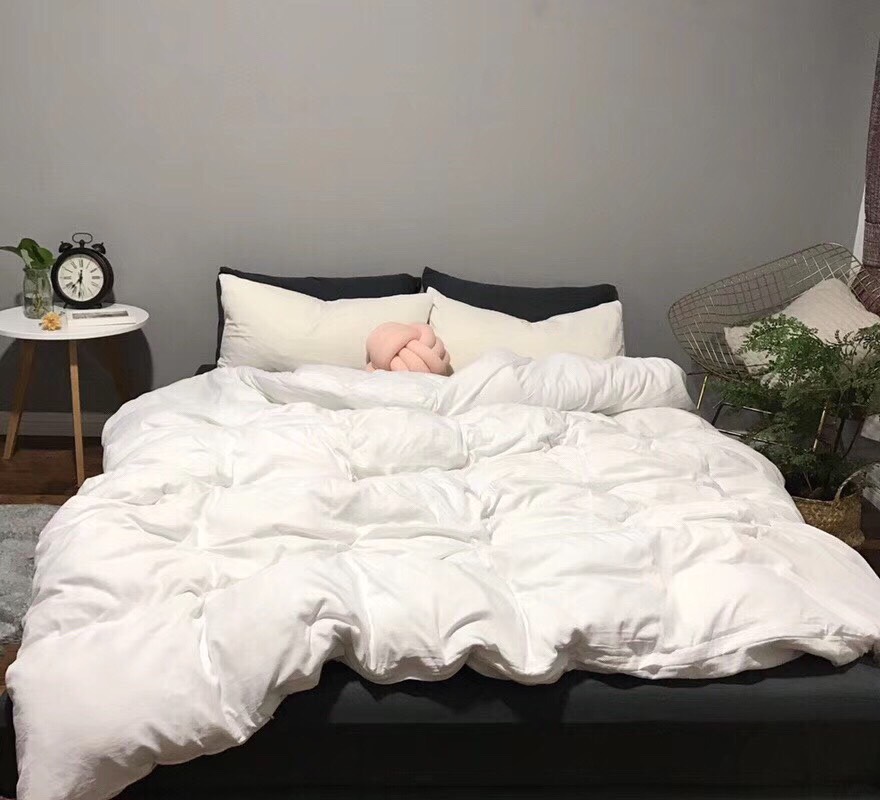 TRỌN BỘ 4 MÓN CHĂN GA GỐI ĐŨI COTTON NHẬP MÀU TRẮNG