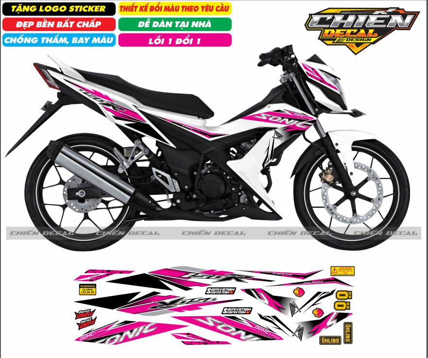 Tem rời xe sonic 150 màu trắng nhiều kiểu lựa chọn (tem 3 lớp cao cấp)