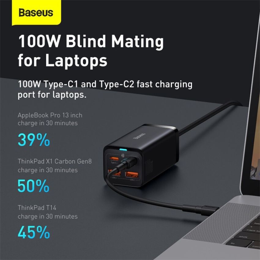 Bộ sạc Baseus GaN3 Pro 100W Desktop Fast Charger 2U+2C US- hàng chính hãng