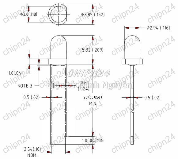 [50 con] (TK20) Led 3mm Trong màu Vàng (Led 3mm siêu sáng Vàng) - HH000491