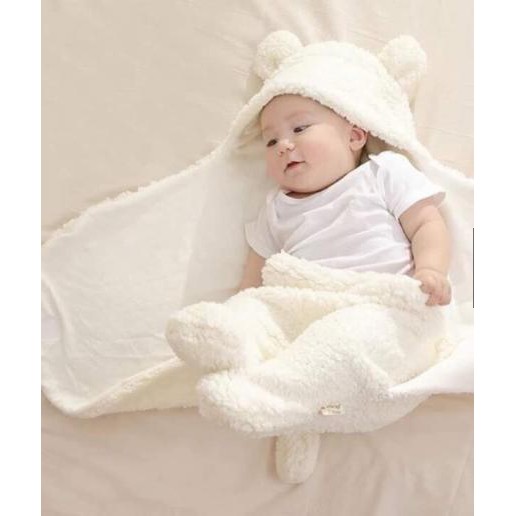 Khăn Ủ có chân gấu trắng lông cừu cho bé sơ sinh