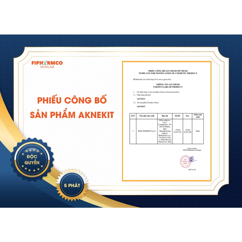 Sữa rửa mặt AKNEKIT từ Ý cho da nhờn mụn, mờ sẹo giảm thâm, làm sạch sâu và giữ ẩm với BHA, AHA và Urea Peroxide - Dược mỹ phẩm 5 Phát