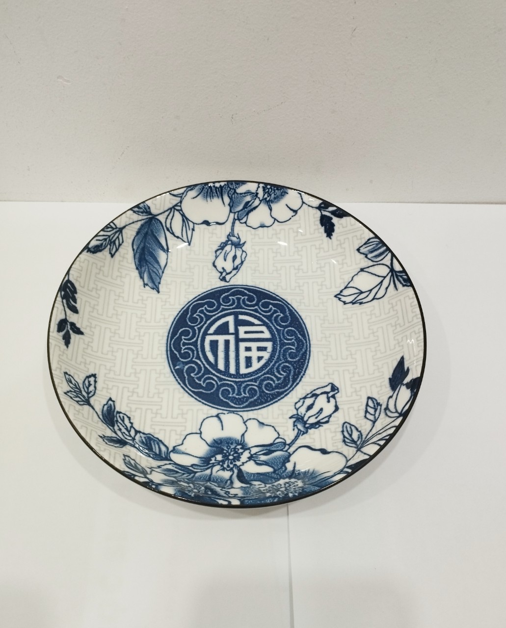 dĩa sứ vuông mẫu xanh chữ phúc size 8 inch / 9 inch - dĩa sứ trắng