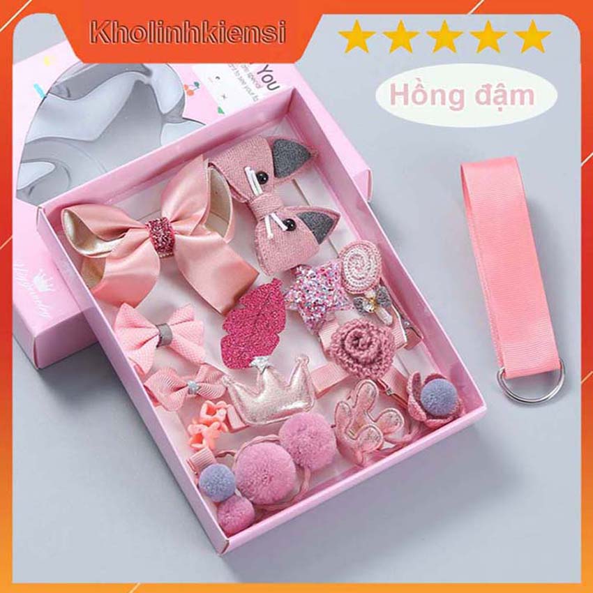 [HCM]Hộp kẹp tóc 18 món- hộp nơ kẹp tóc-