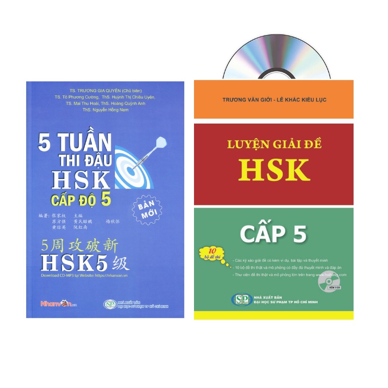 Sách - combo: 5 tuần thi đậu hsk5 + luyện giải đề hsk cấp 5 + dvd tài liệu