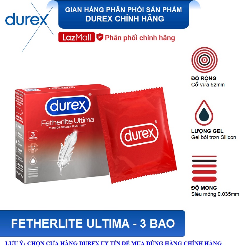 Bao cao su Durex Fetherlite Ultima 3 bao - Siêu mỏng , size 52mm cỡ vừa